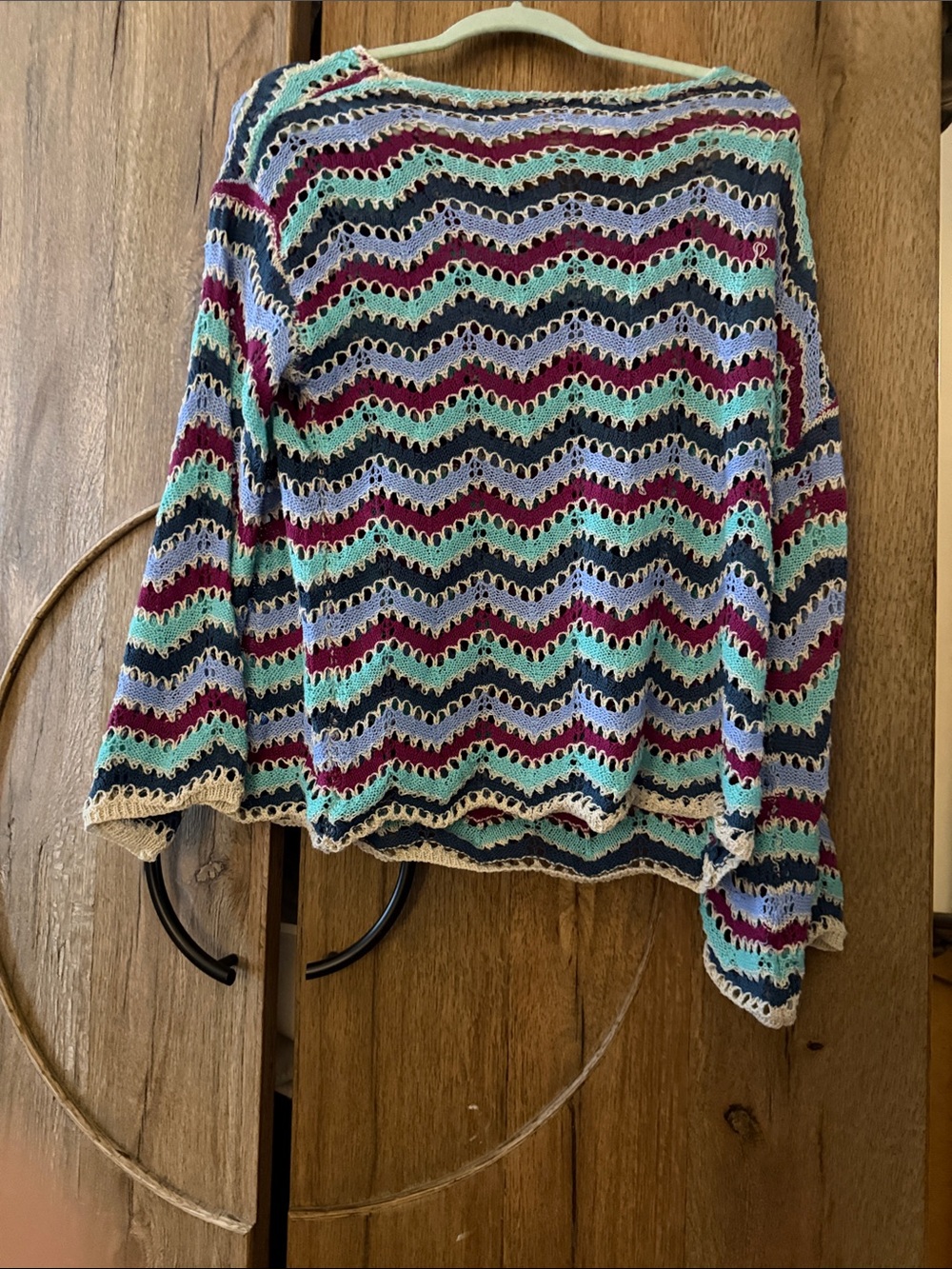 Open-Knit Wave Stripe Sweater in Teal, Lavender & Burgundy